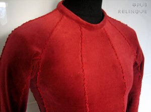 stretch-velvet red ruffle goth shirt